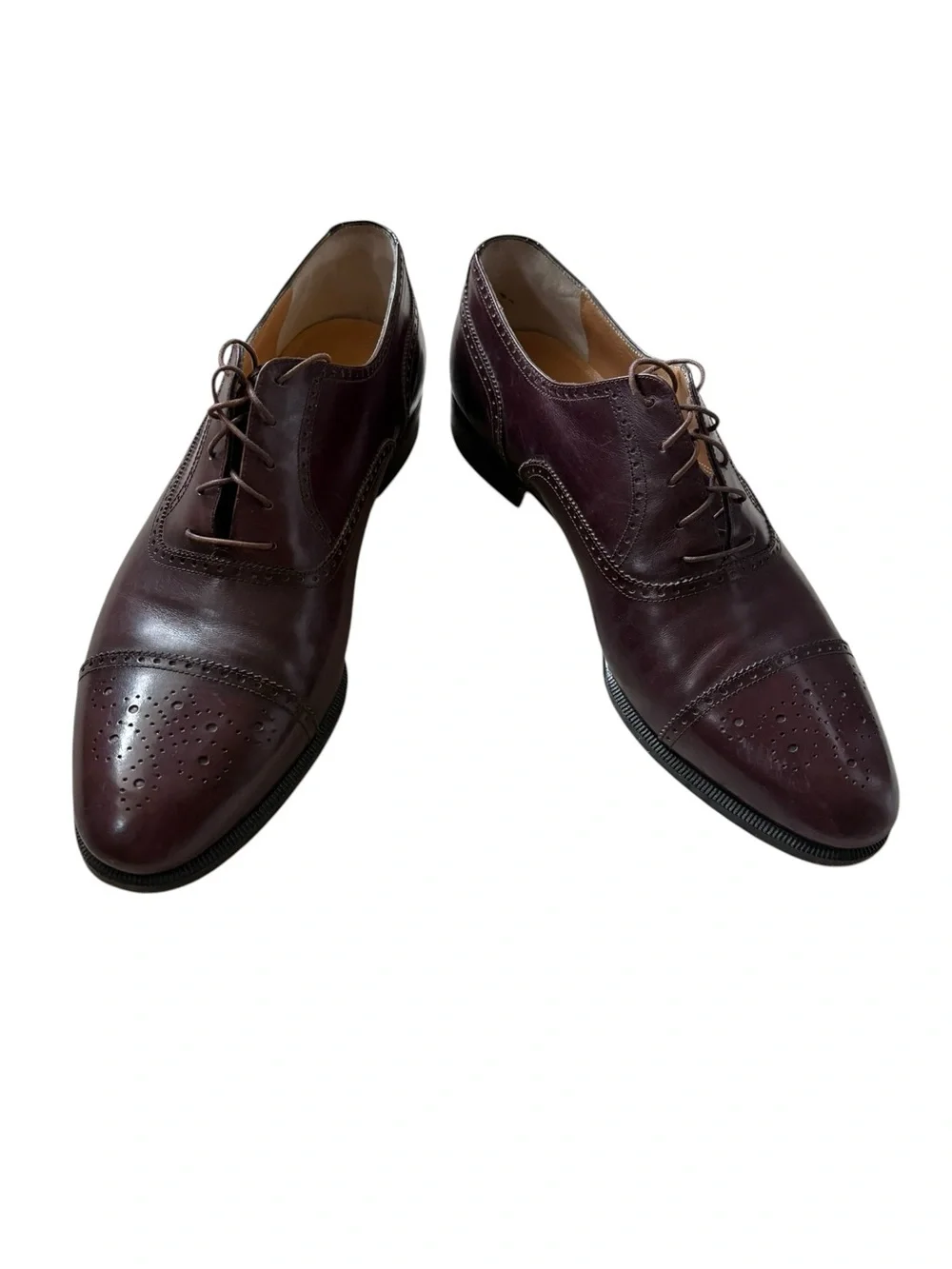 Salvatore Ferragamo Lavorazione Artigiana Burgundy Leather Cap Toe Oxfords